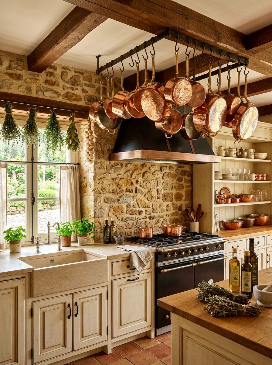 Hanging Copper Pots Kitchen - 30 Paris cafe kitchen ideas