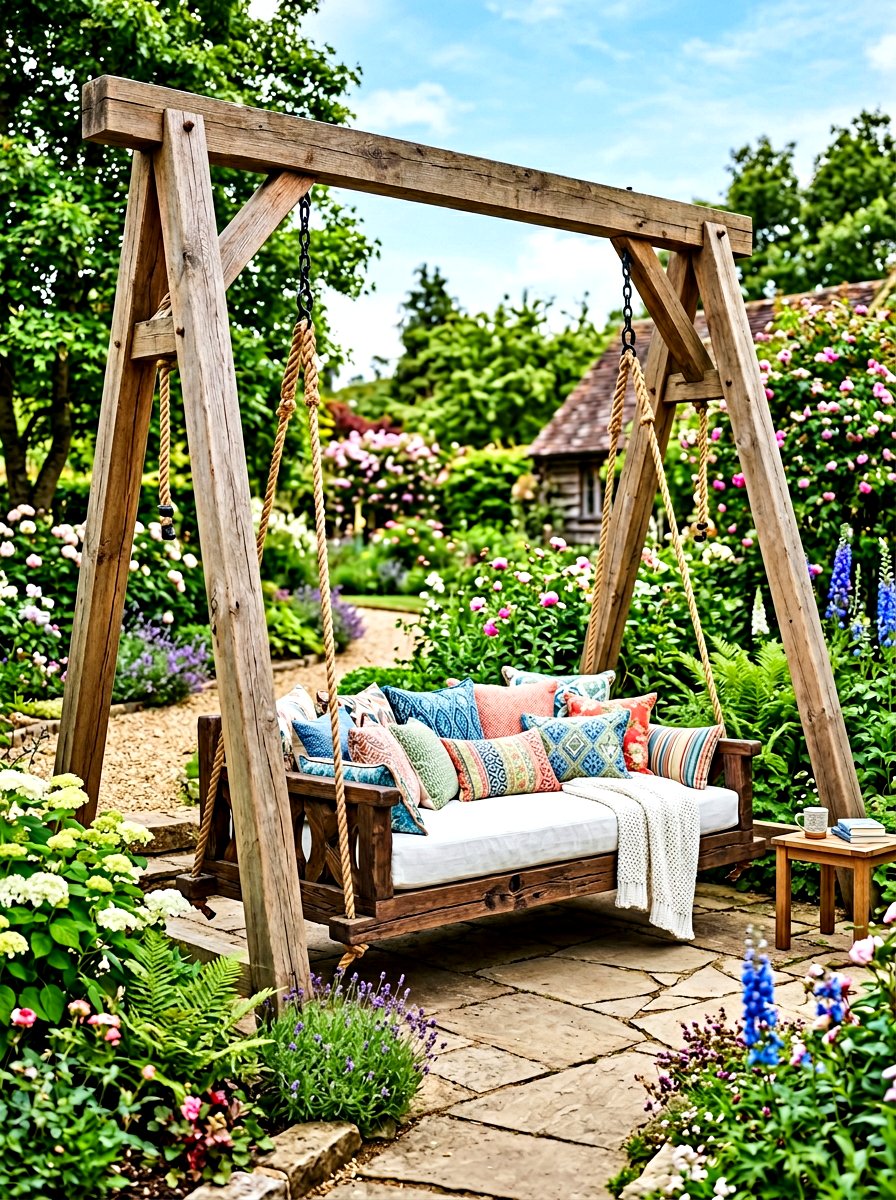 Hanging Daybed - 30 rustic backyard seating ideas
