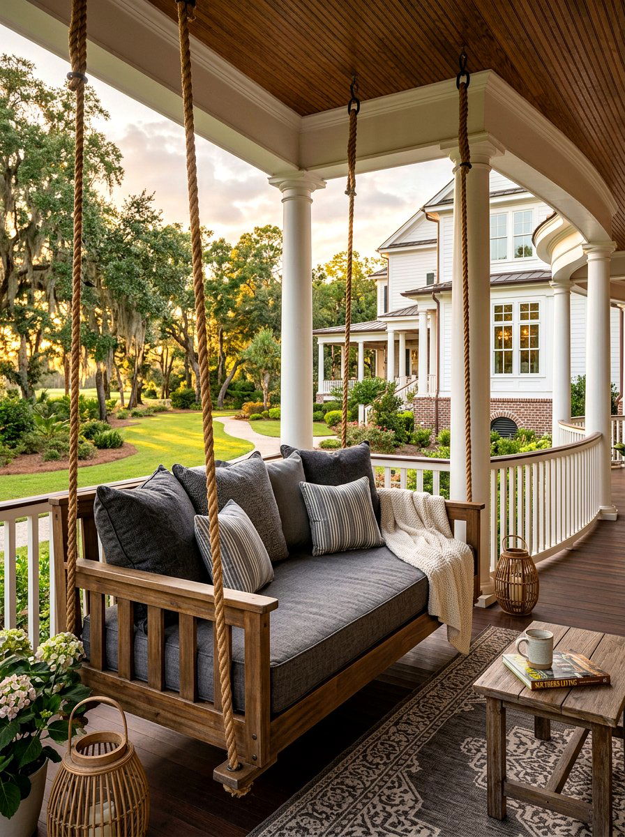 Hanging Daybed Porch Swing - 30 front porch swing ideas