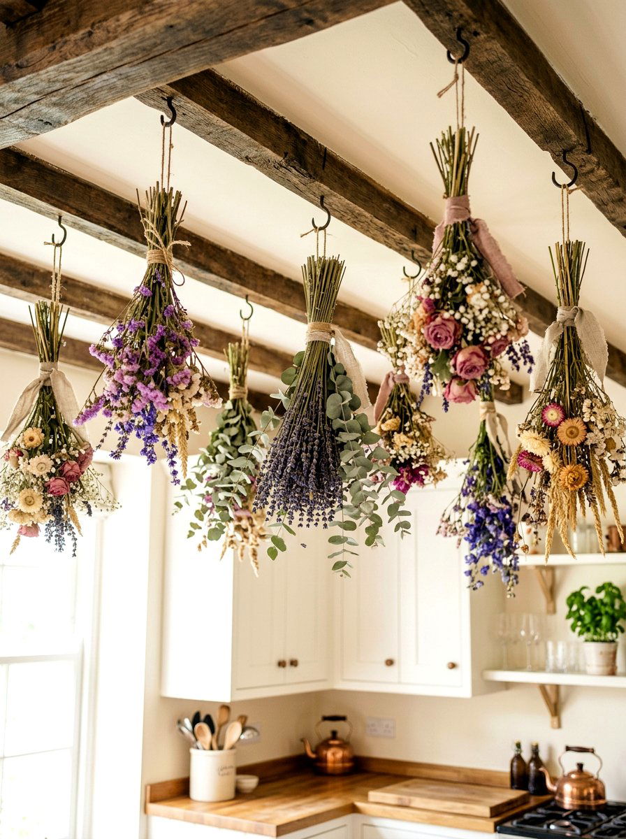 Hanging Dried Flower Bouquet - 30 tomato girl summer kitchen ideas