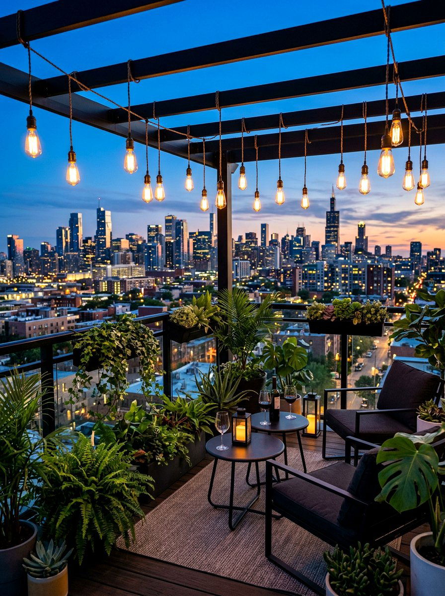 Hanging Edison Bulbs - 30 apartment patio mood lighting ideas