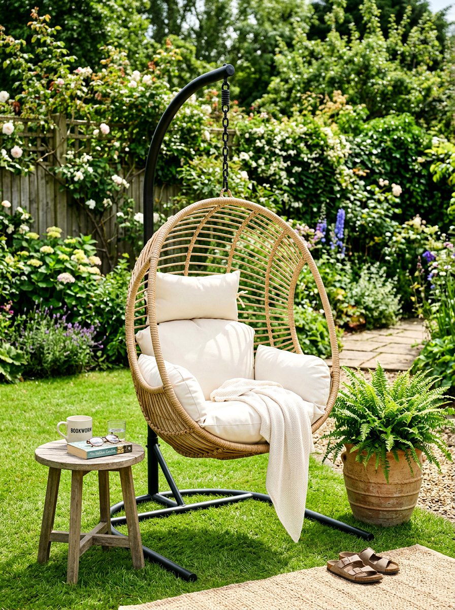 Hanging Egg Chair - 30 summer entertaining patio ideas