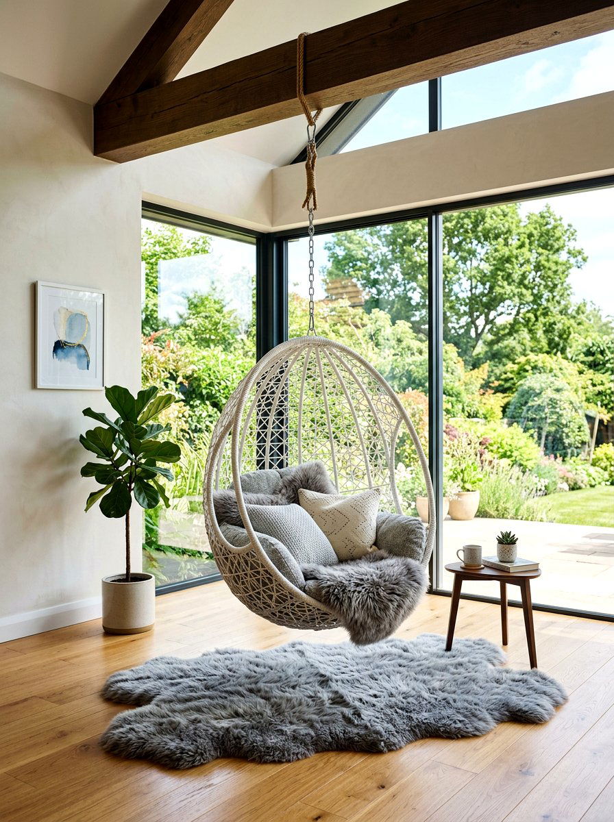 Hanging Egg Chair - 30 sunroom seating ideas