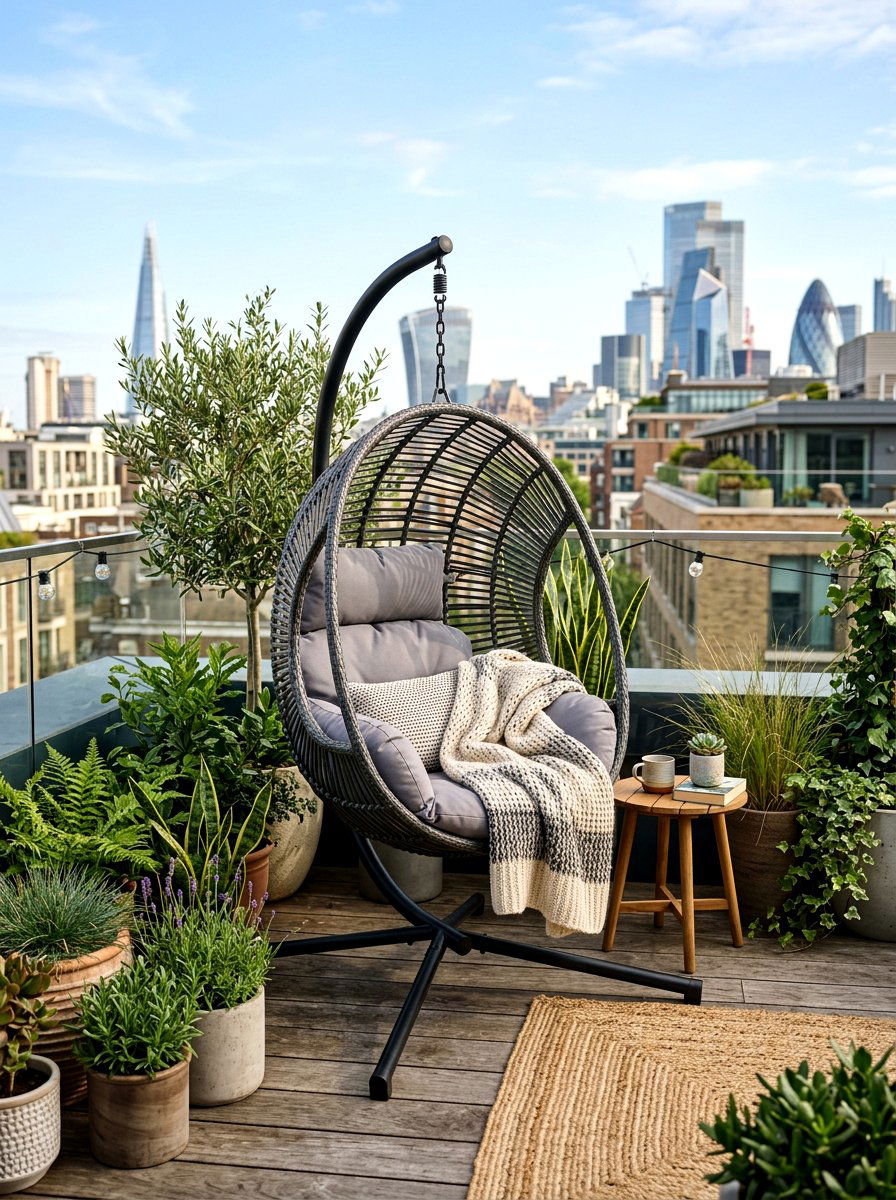 Hanging Egg Chair - 30 terrace garden seating ideas
