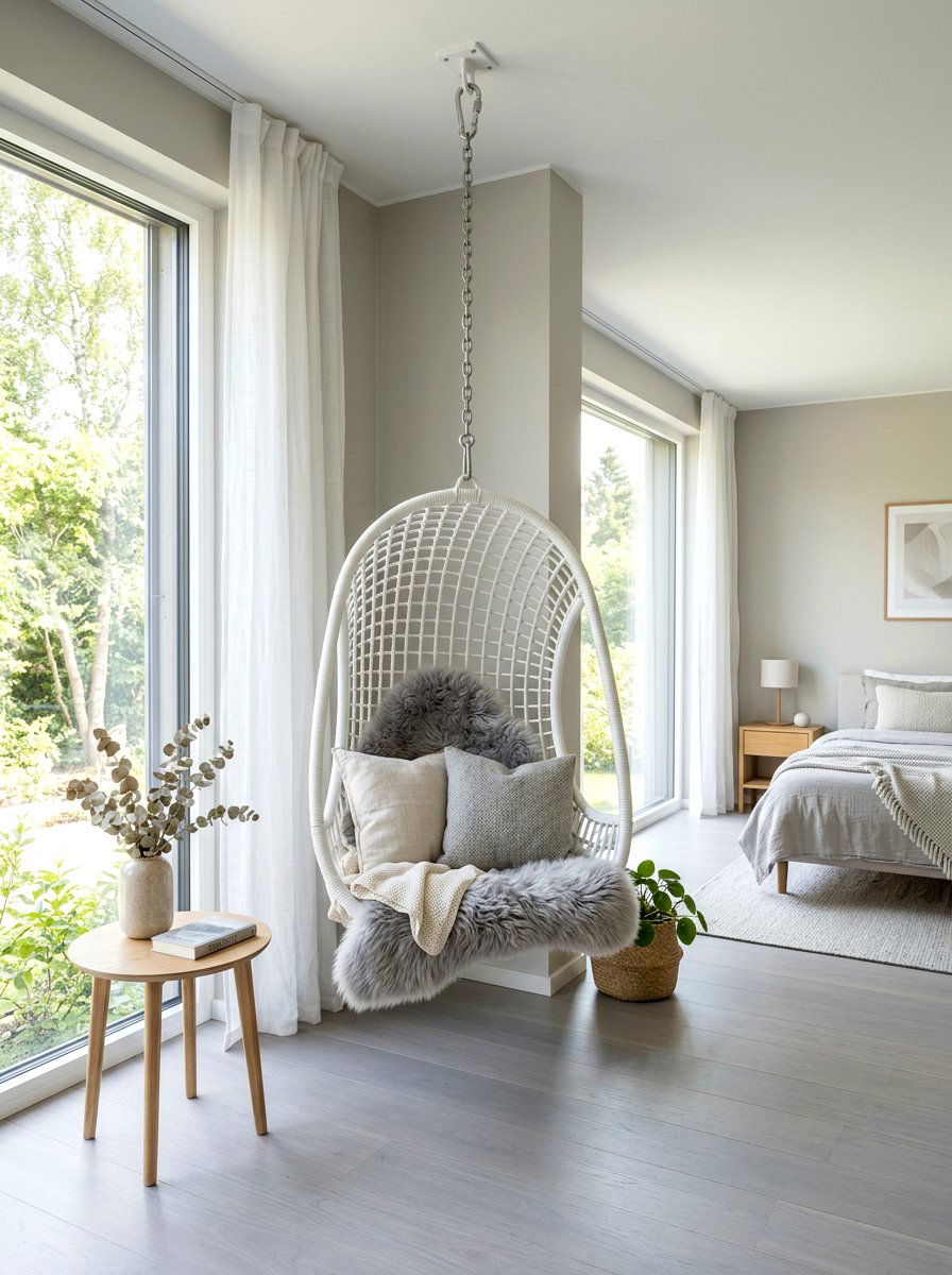 Hanging Egg Chair - 30 bedroom mini lounge ideas