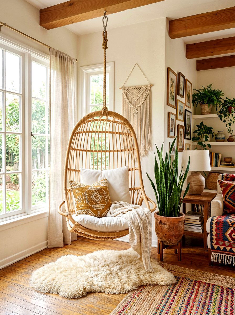 Hanging Egg Chair - 30 cozy apartment corner ideas