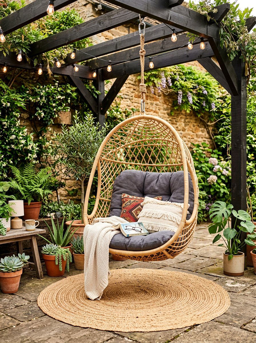 Hanging Egg Chair - 30 courtyard patio furniture ideas