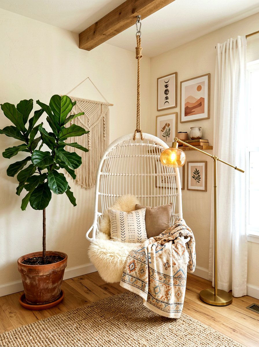 Hanging Egg Chair Corner - 30 quiet corner decor ideas