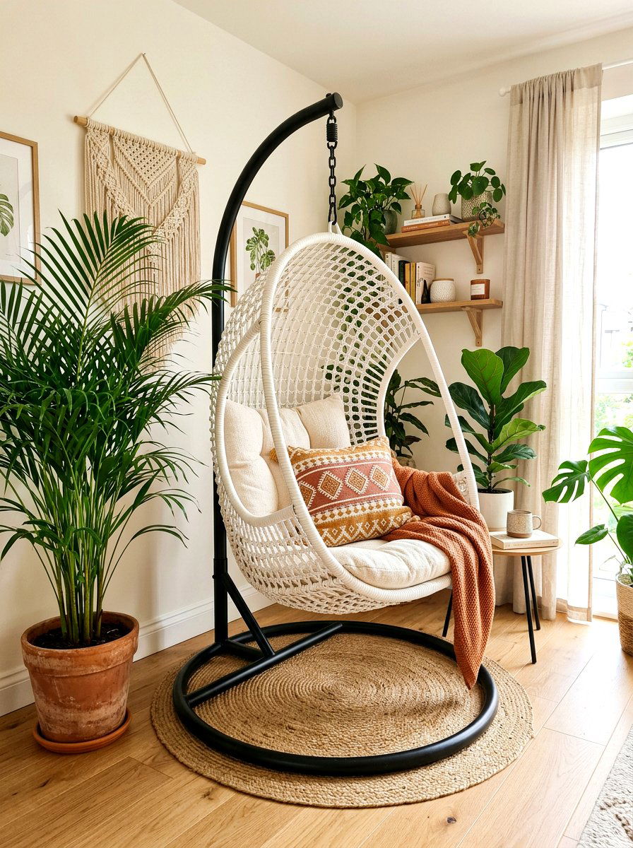 Hanging Egg Chair Nook - 30 patio decorating ideas