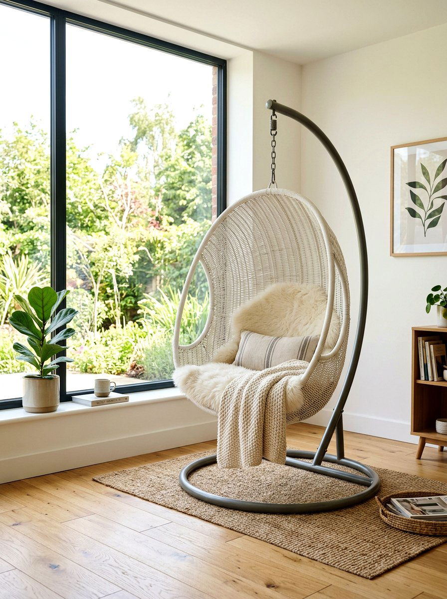 Hanging Egg Chair Nook - 30 reading corner ideas