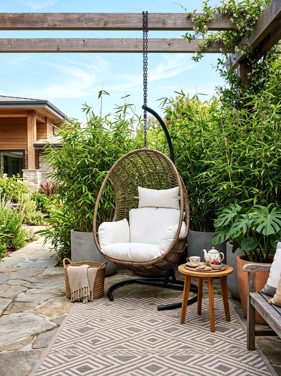 Hanging Egg Chair Nook - 30 tea garden corner ideas