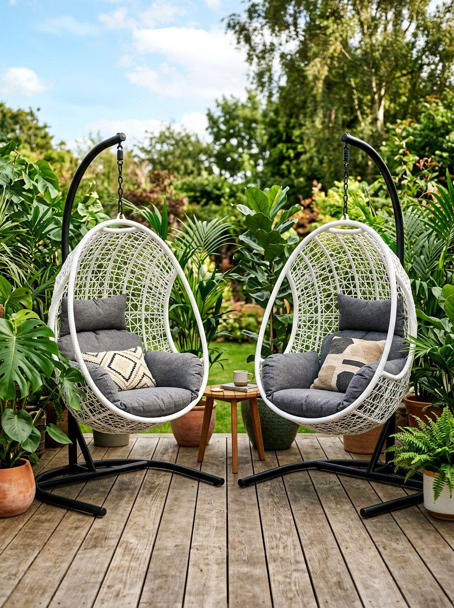 Hanging Egg Chair Setup - 30 summer patio hosting ideas