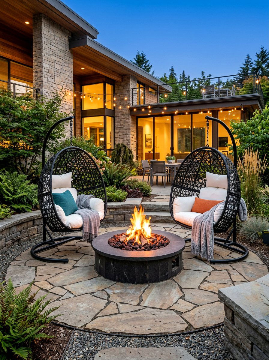 Hanging Egg Chairs Around Fire Pit - 30 fire pit seating ideas