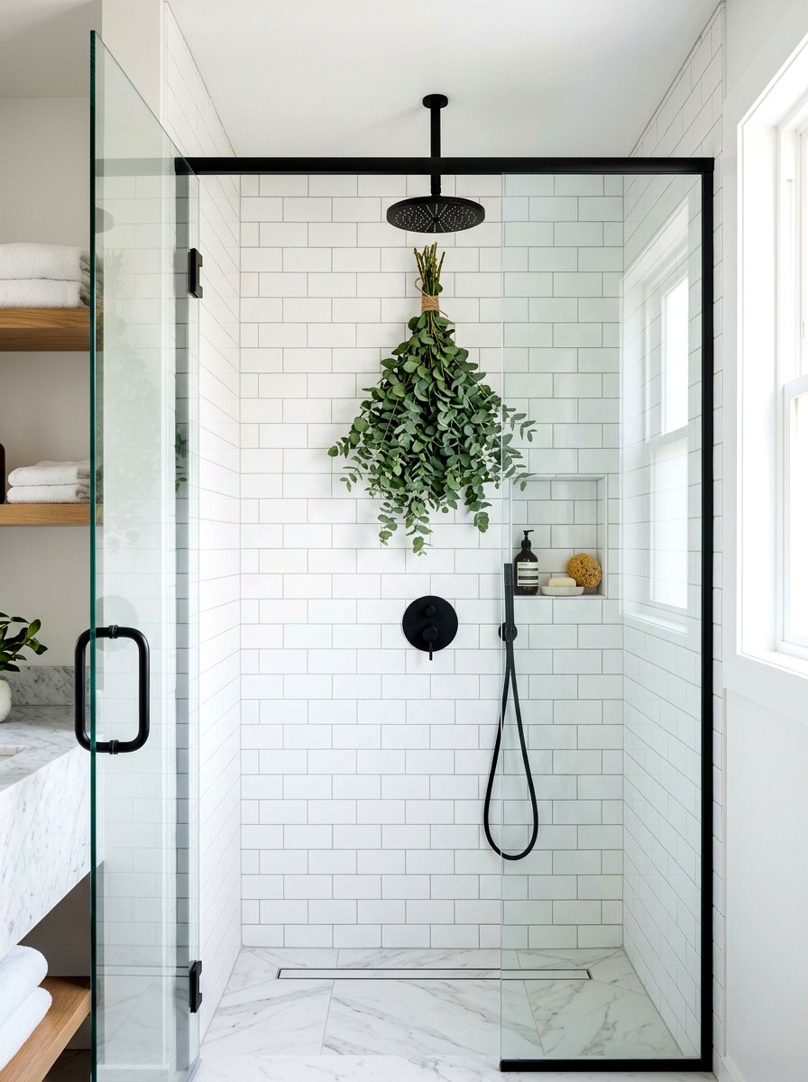 Hanging Eucalyptus Shower - 30 faux plant decor ideas