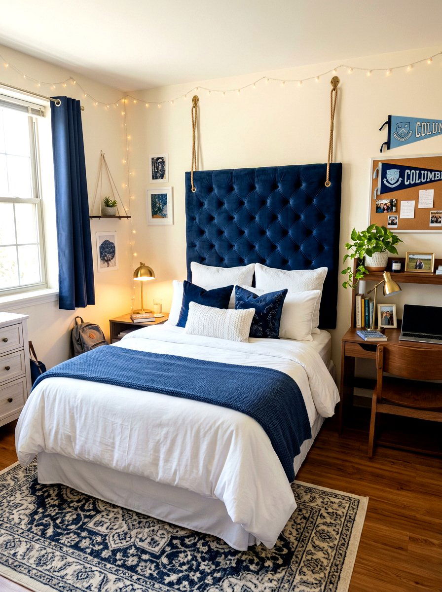 Hanging Fabric Headboard Panel - 30 dorm wall decor ideas