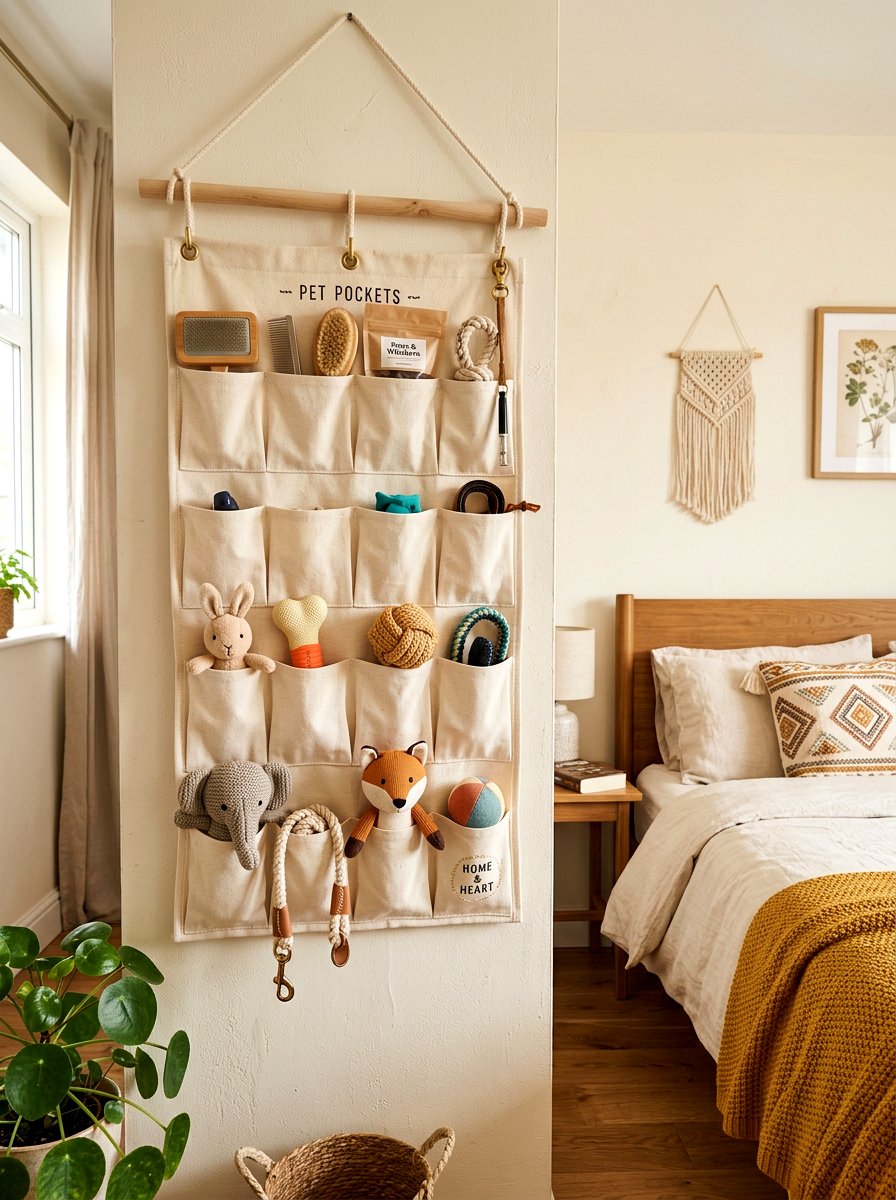 Hanging Fabric Pet Pocket - 30 dog room storage ideas