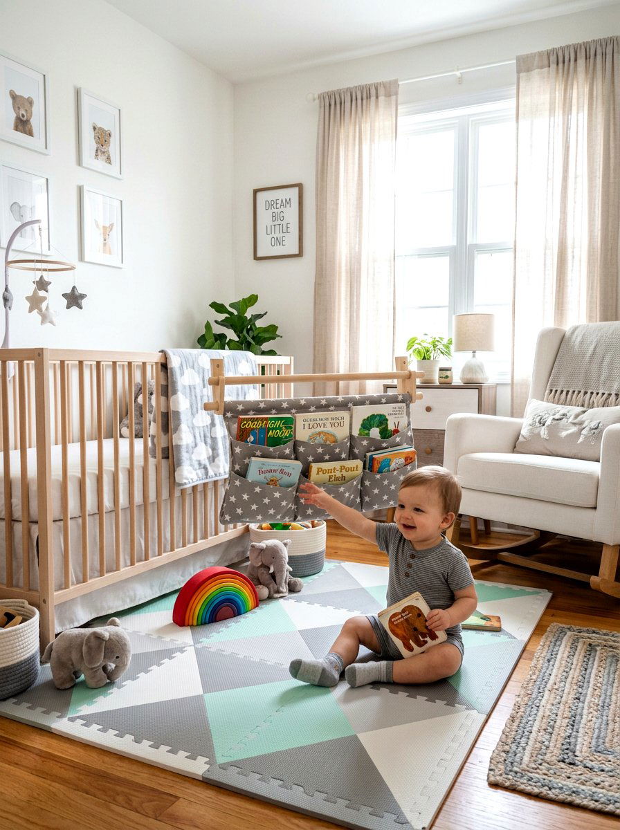 Hanging Fabric Sling - 30 nursery bookshelf ideas