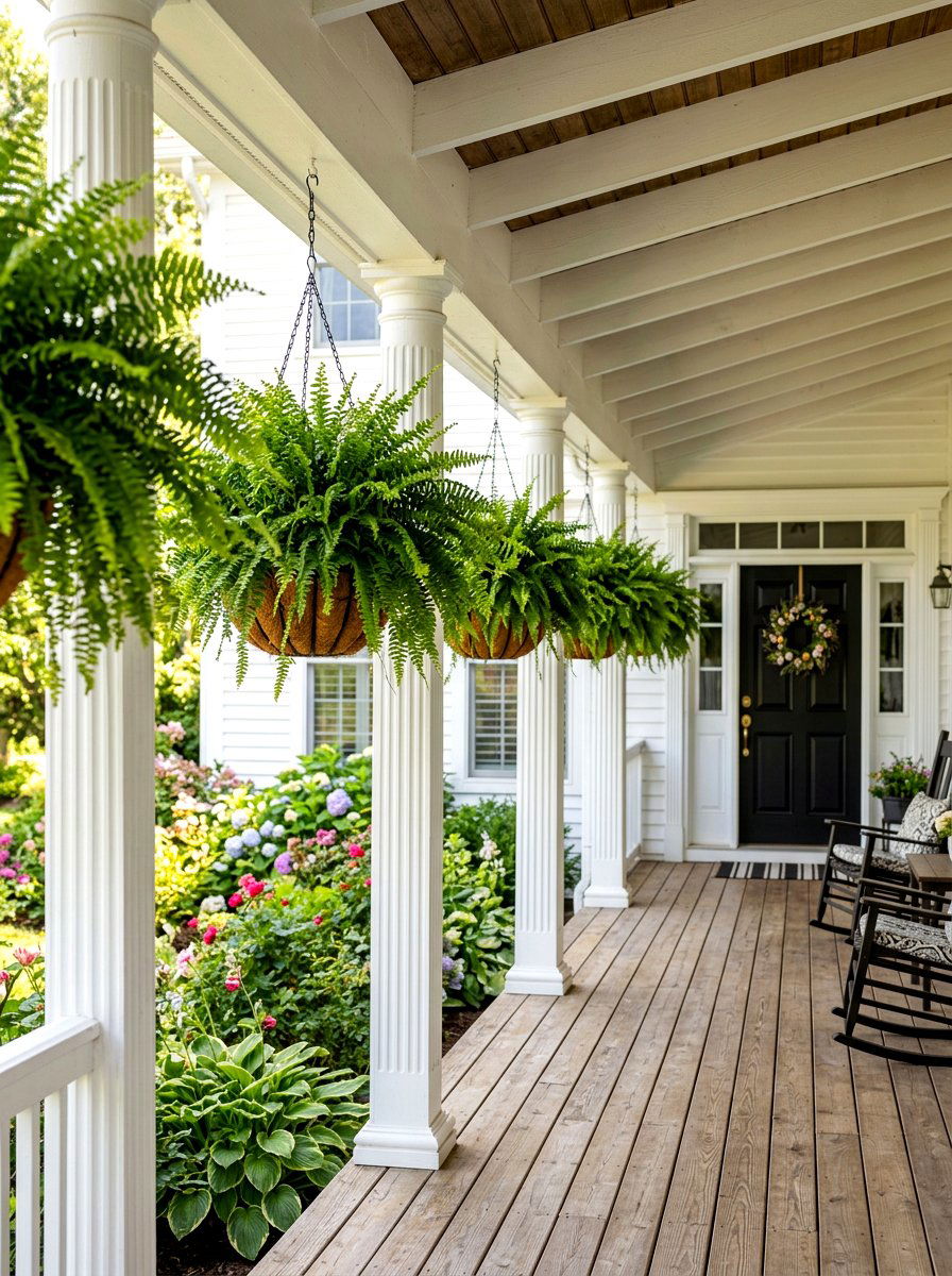 Hanging Fern Basket - 30 farmhouse porch decor ideas