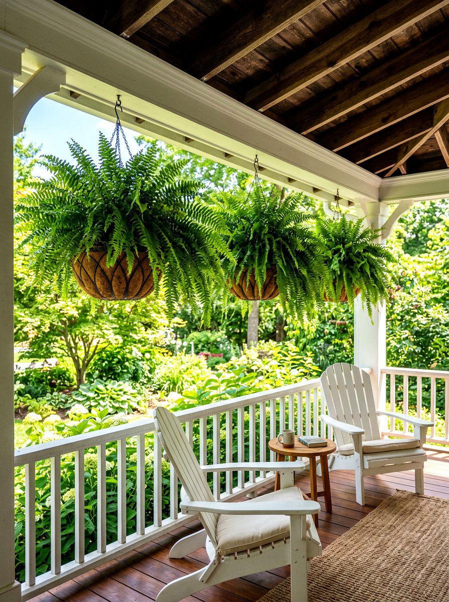 Hanging Fern Baskets - 30 Pinterest front porch decor ideas