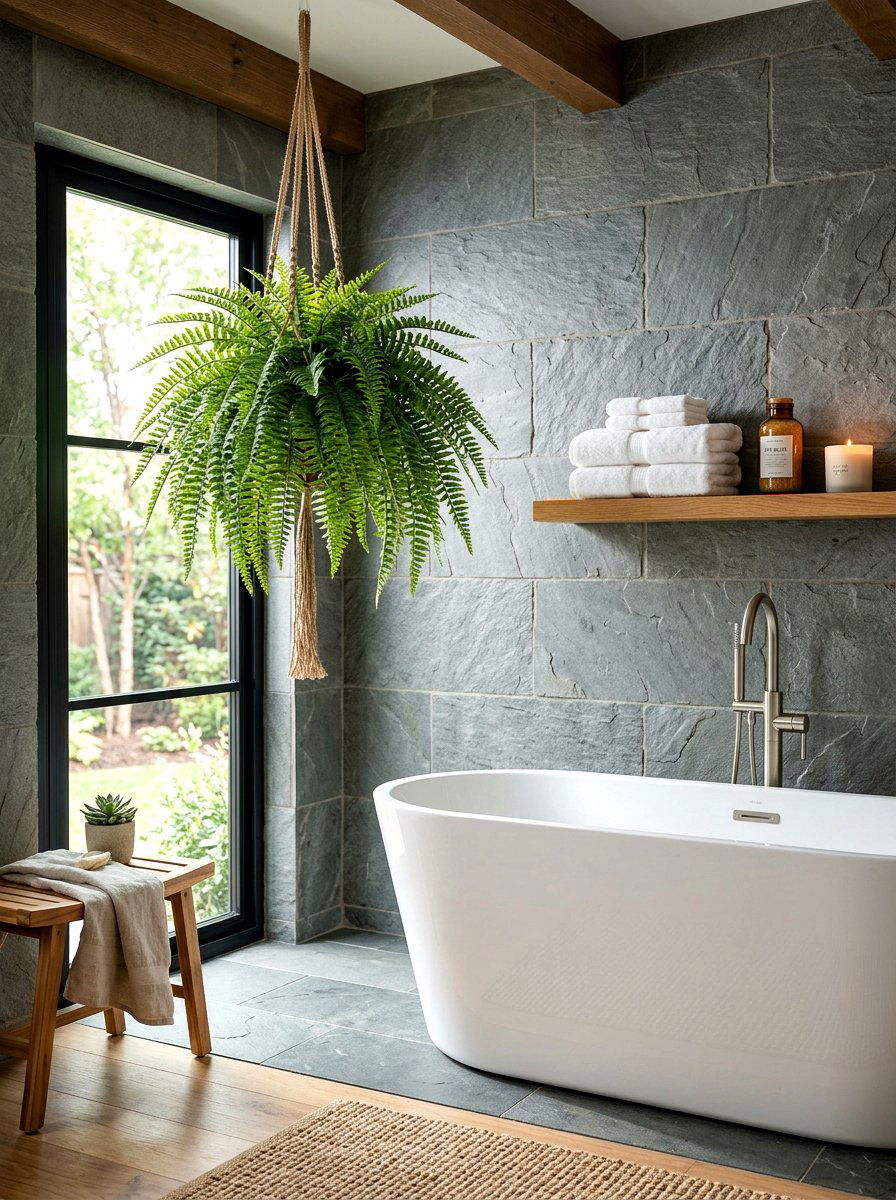 Hanging Fern Bathroom - 30 faux plant decor ideas