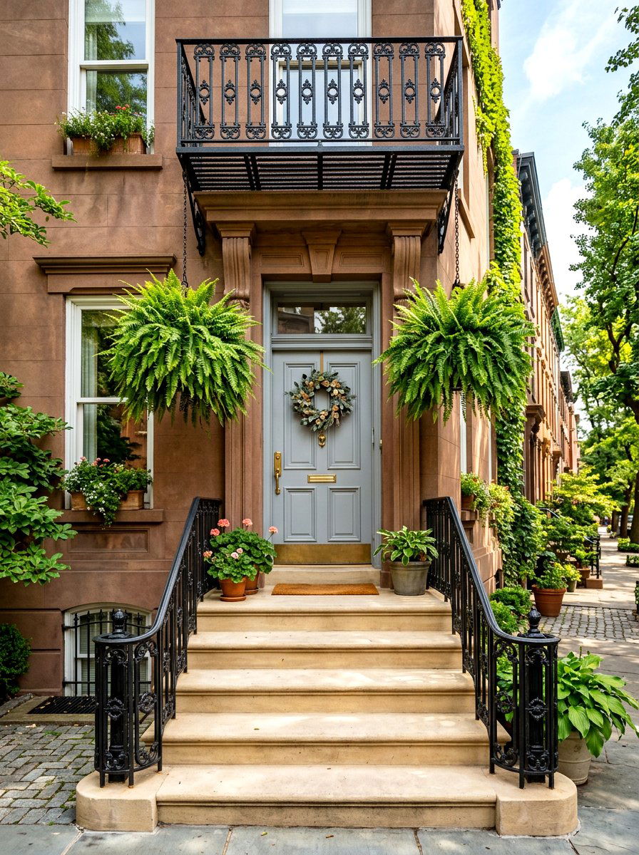 Hanging Fern Entryway Stoop - 30 brownstone stoop ideas