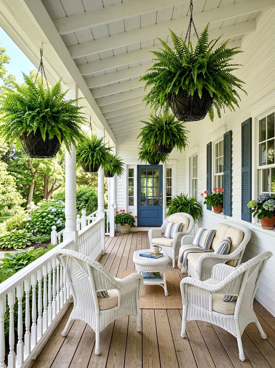Hanging Fern Porch - 30 porch ceiling planter ideas
