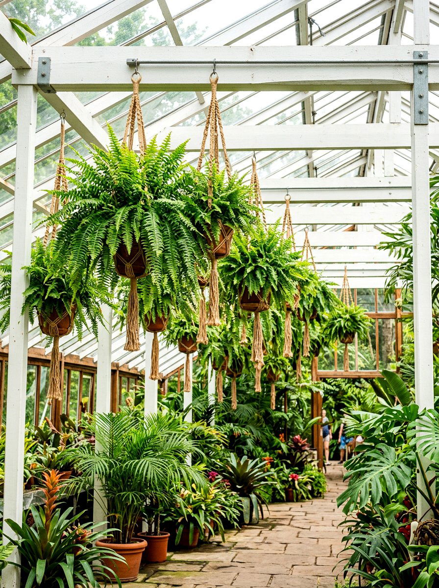 Hanging Ferns - 30 greenhouse decorative ideas