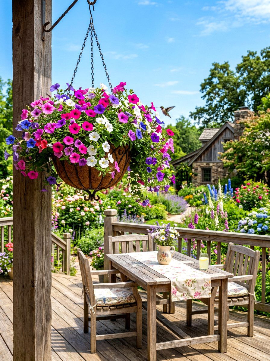 Hanging Flower Basket - 30 budget deck ideas