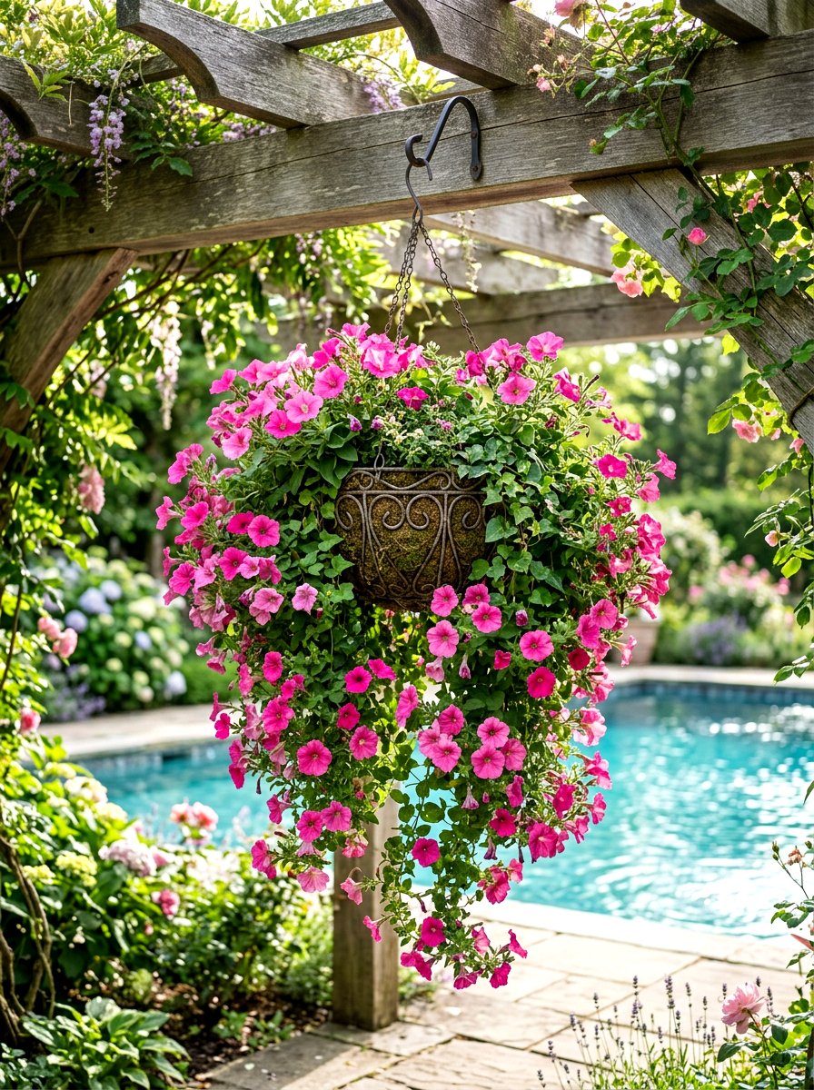 Hanging Flower Basket - 30 poolside planters ideas