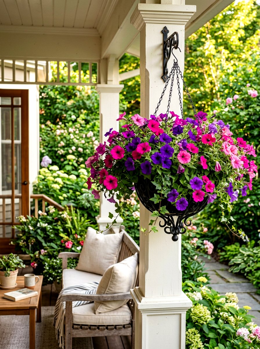 Hanging Flower Basket - 30 porch columns decor ideas