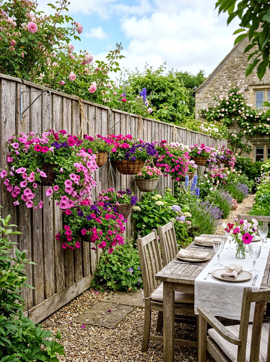 Hanging Flower Basket - 30 patio wall decor ideas