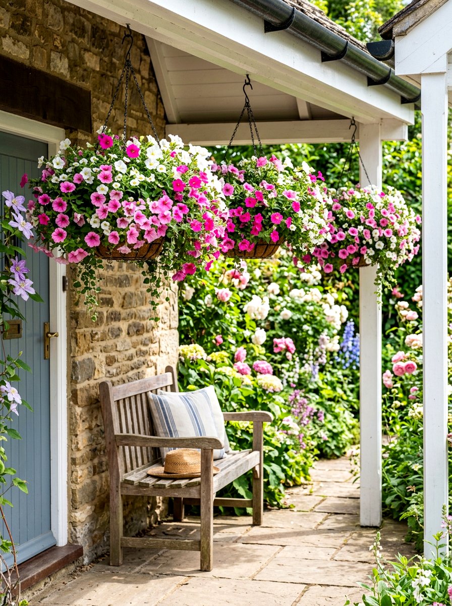 Hanging Flower Basket Arrangement - 30 small front porch ideas