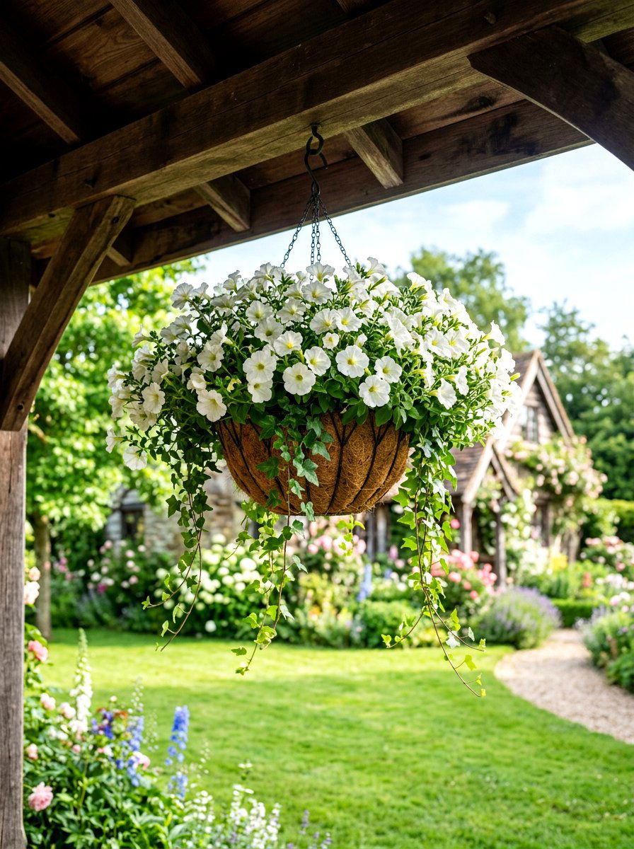 Hanging Flower Basket Arrangement - 30 Nancy Meyers patio ideas