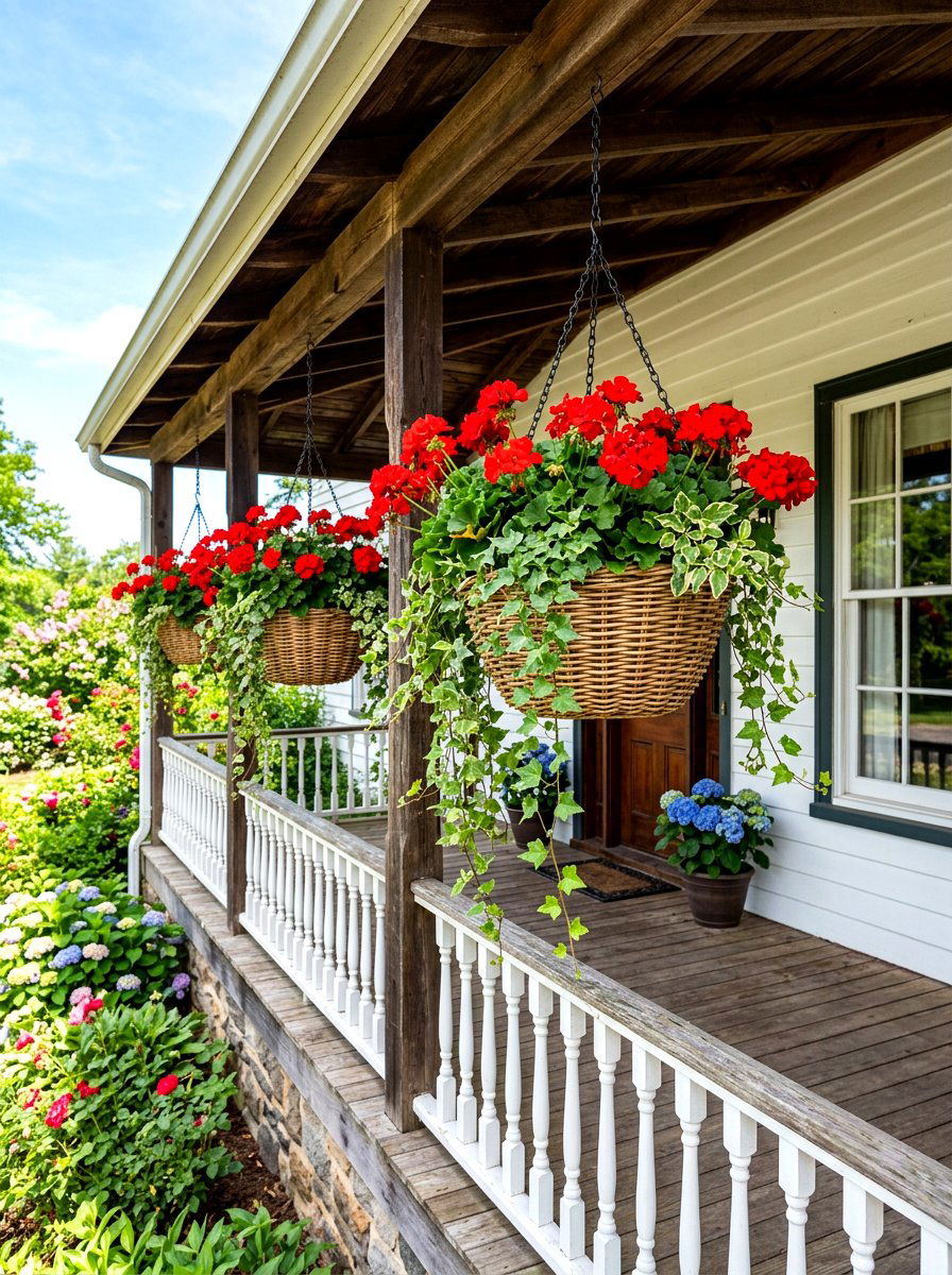 Hanging Flower Baskets - 30 farmhouse front yard ideas