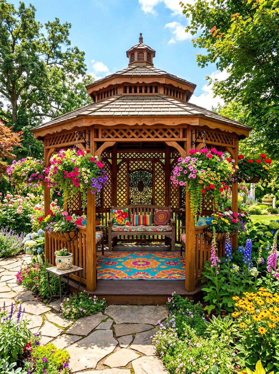 Hanging Flower Baskets - 30 gazebo privacy ideas