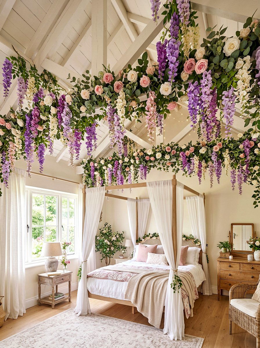 Hanging Flower Ceiling - 30 bloomcore bedroom ideas