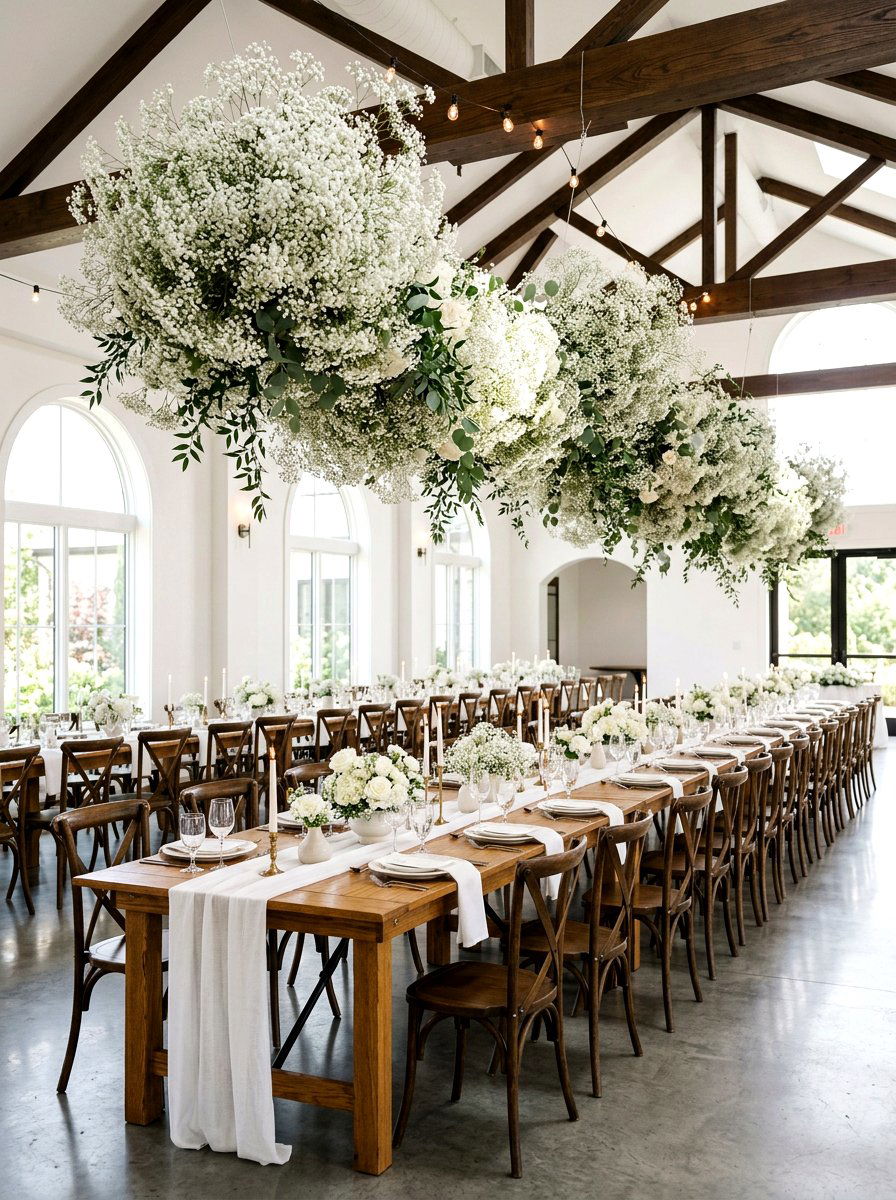 Hanging Flower Installations - 30 backyard wedding decor ideas