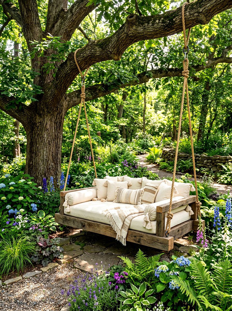 Hanging Garden Swing Bed - 30 luxury sun lounger ideas