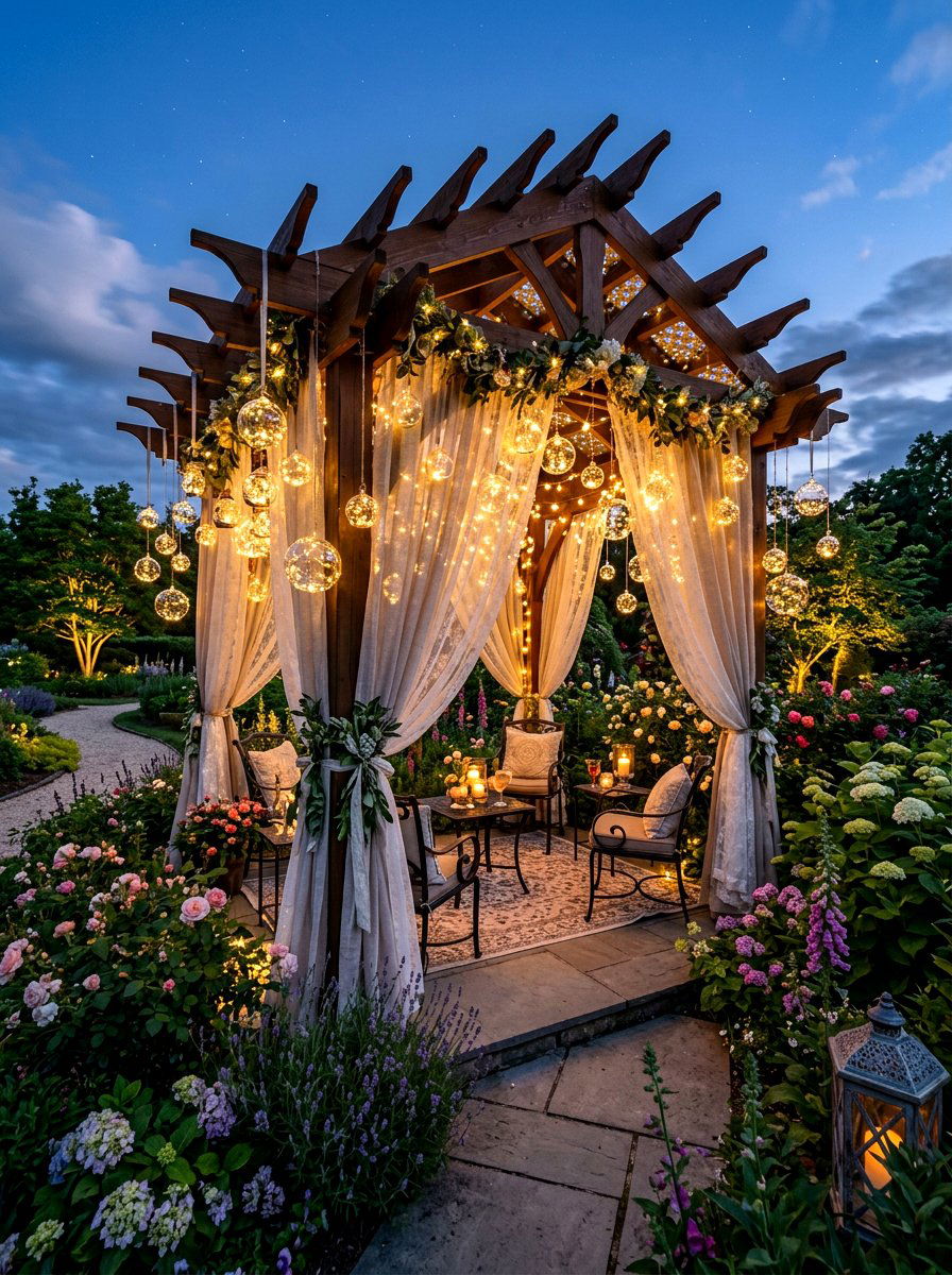 Hanging Glass Orbs With Fairy Fill - 30 gazebo curtain lighting ideas