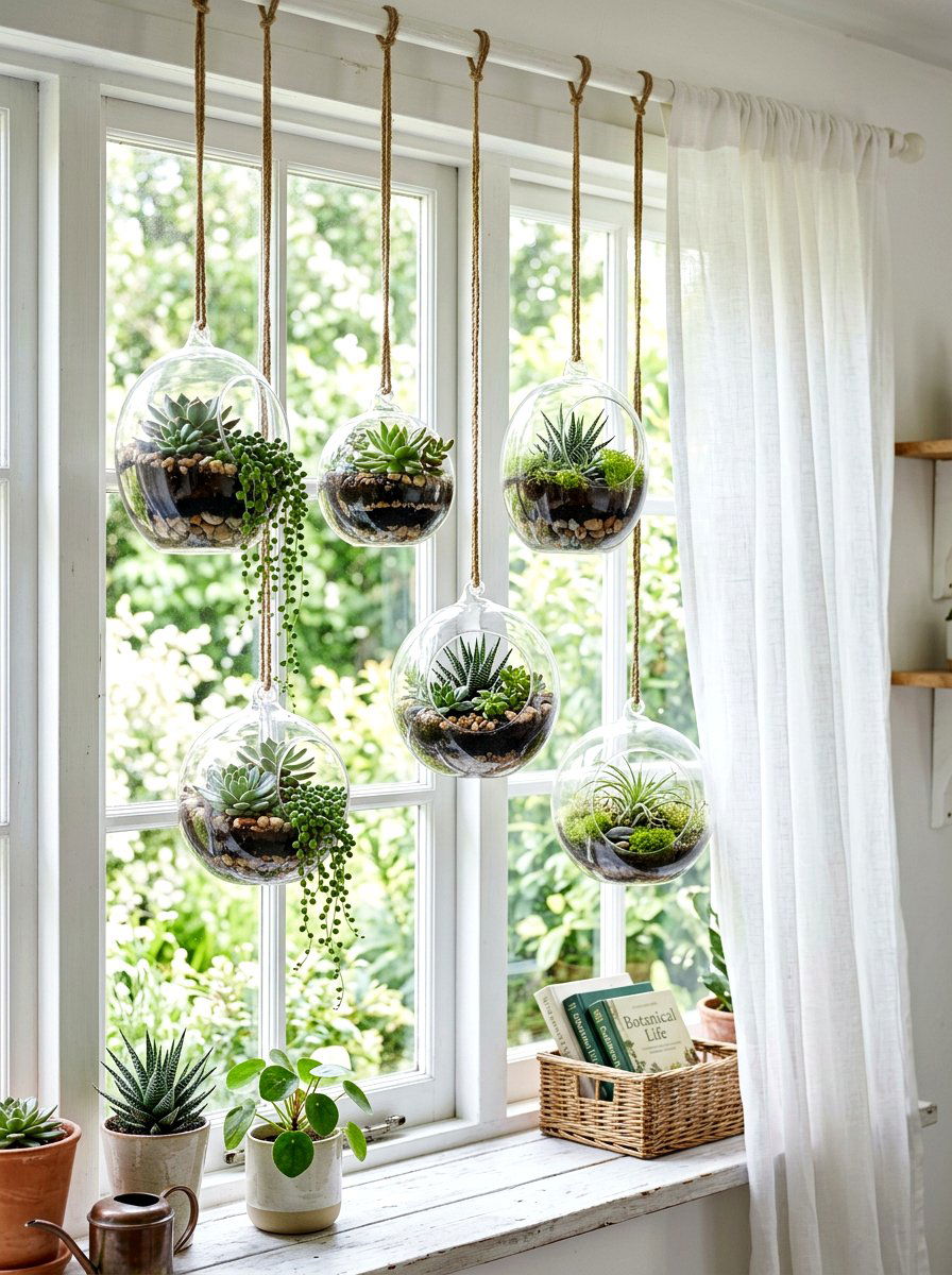 Hanging Glass Terrarium - 30 succulent planter ideas