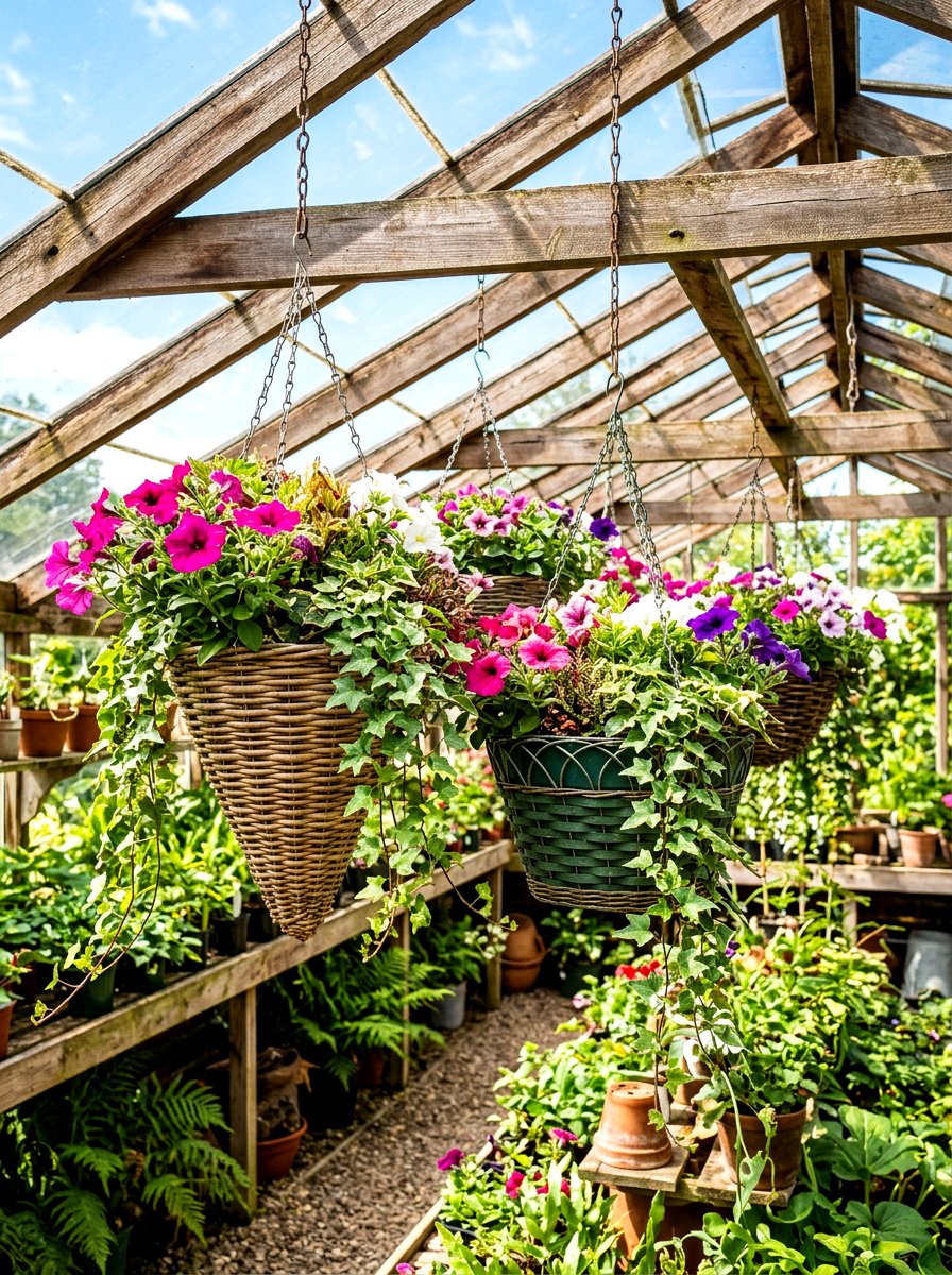 Hanging Greenhouse Baskets - 30 greenhouse shelving layout ideas
