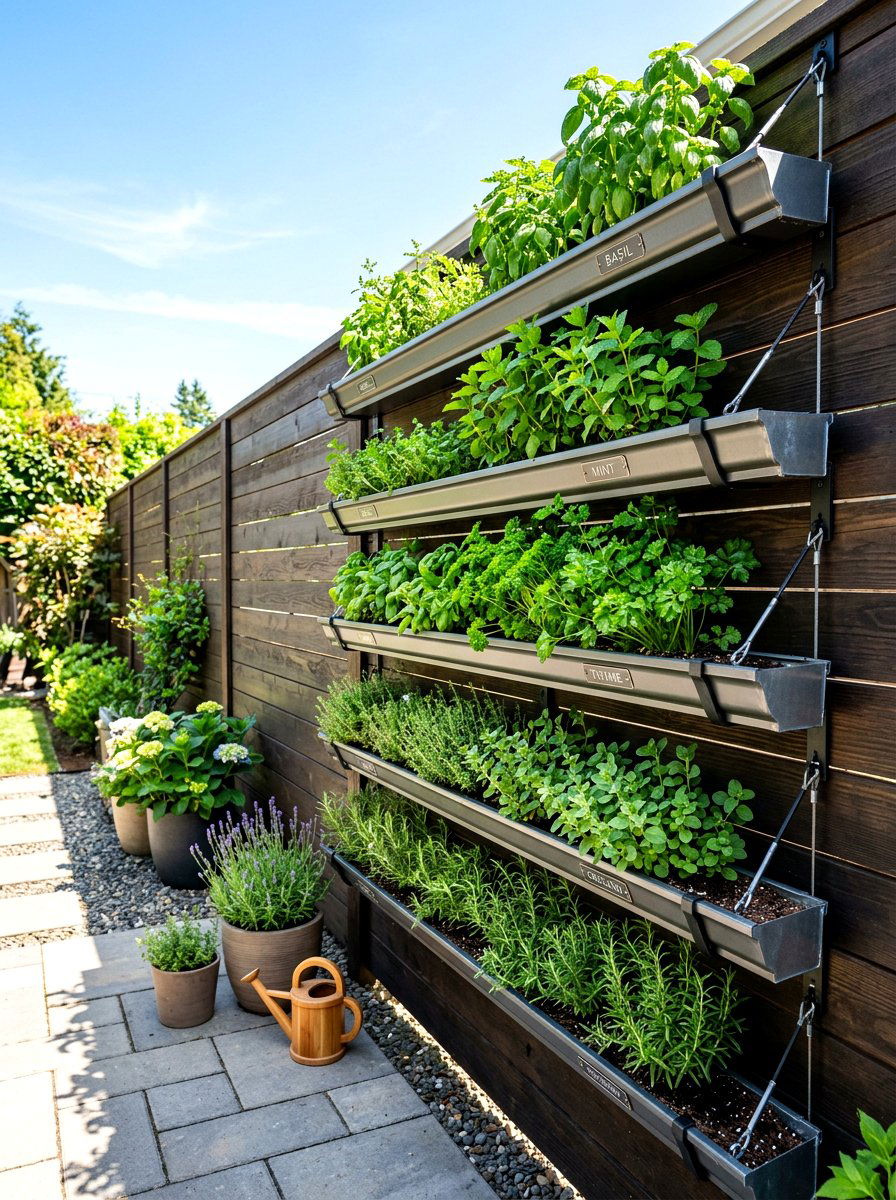 Hanging Gutter Garden - 30 herb garden trellis ideas
