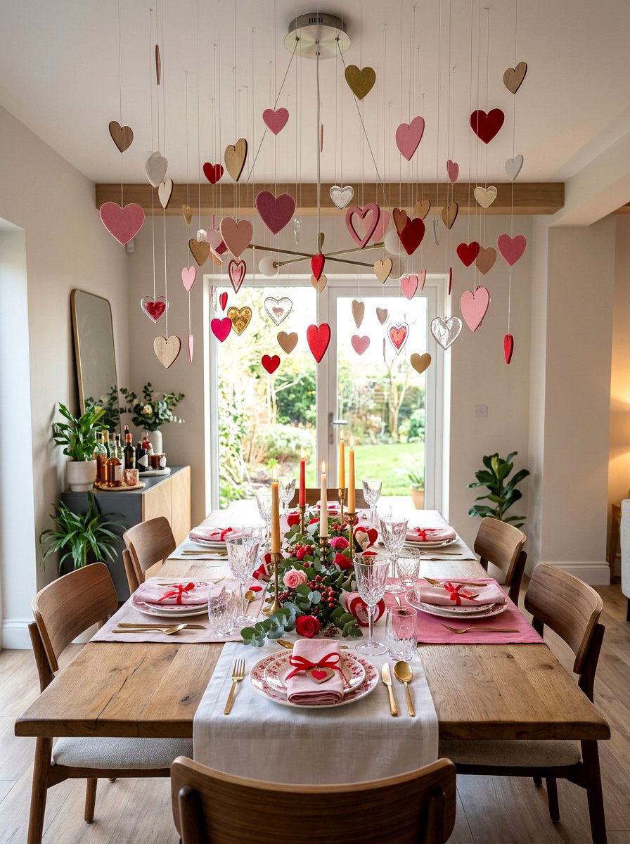 Hanging Heart Decorations Over Table - 30 Galentine table decor ideas