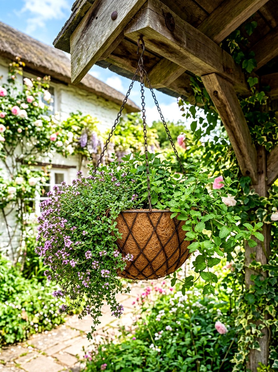 Hanging Herb Basket - 30 herb garden bed ideas