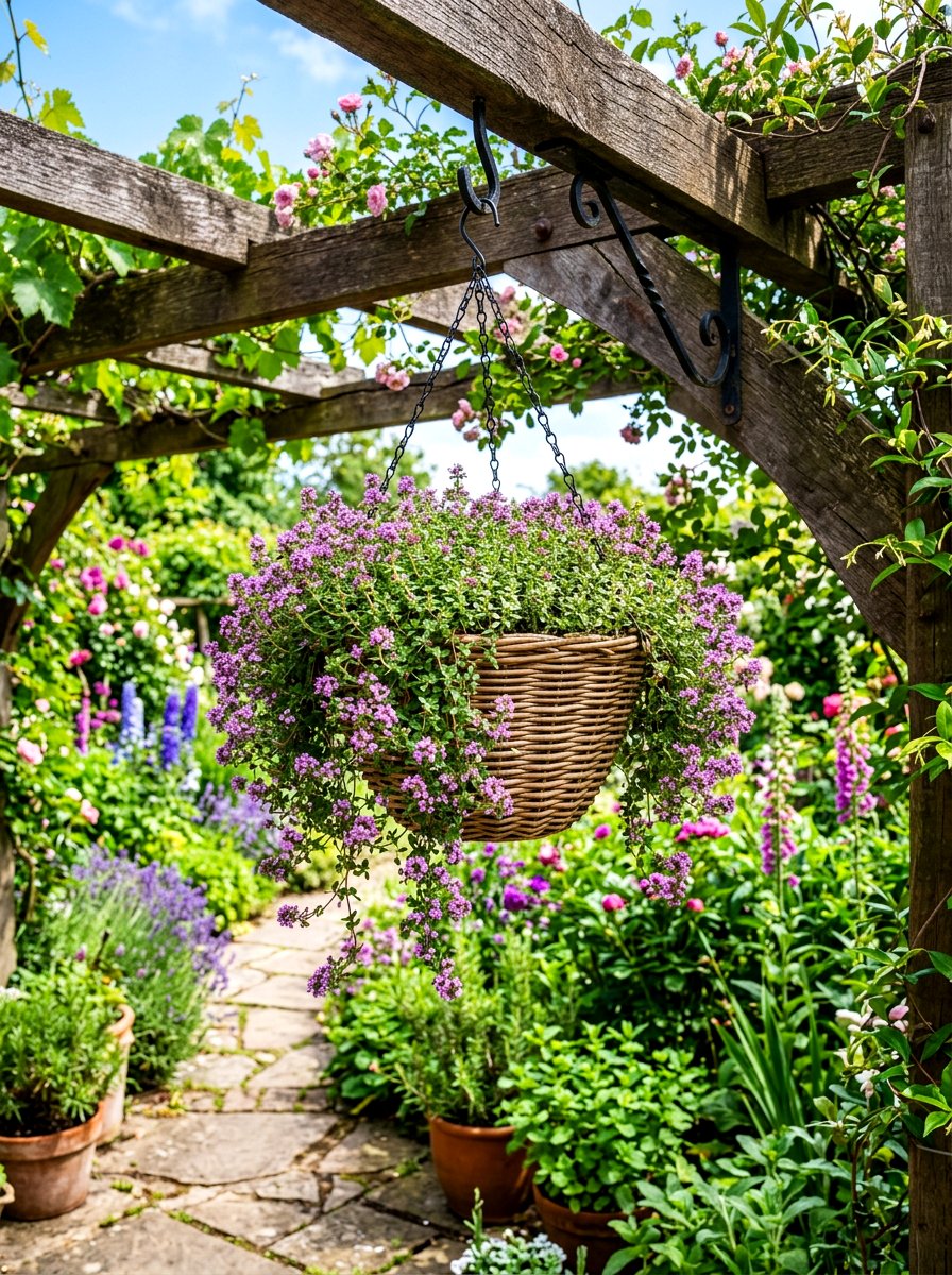 Hanging Herb Basket - 30 herb rich backyard ideas