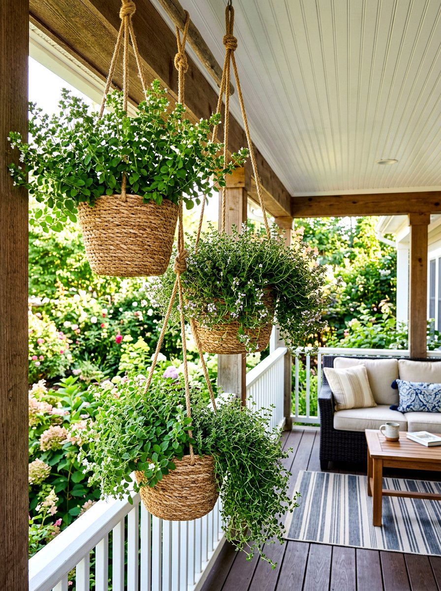 Hanging Herb Basket - 30 container herb garden ideas