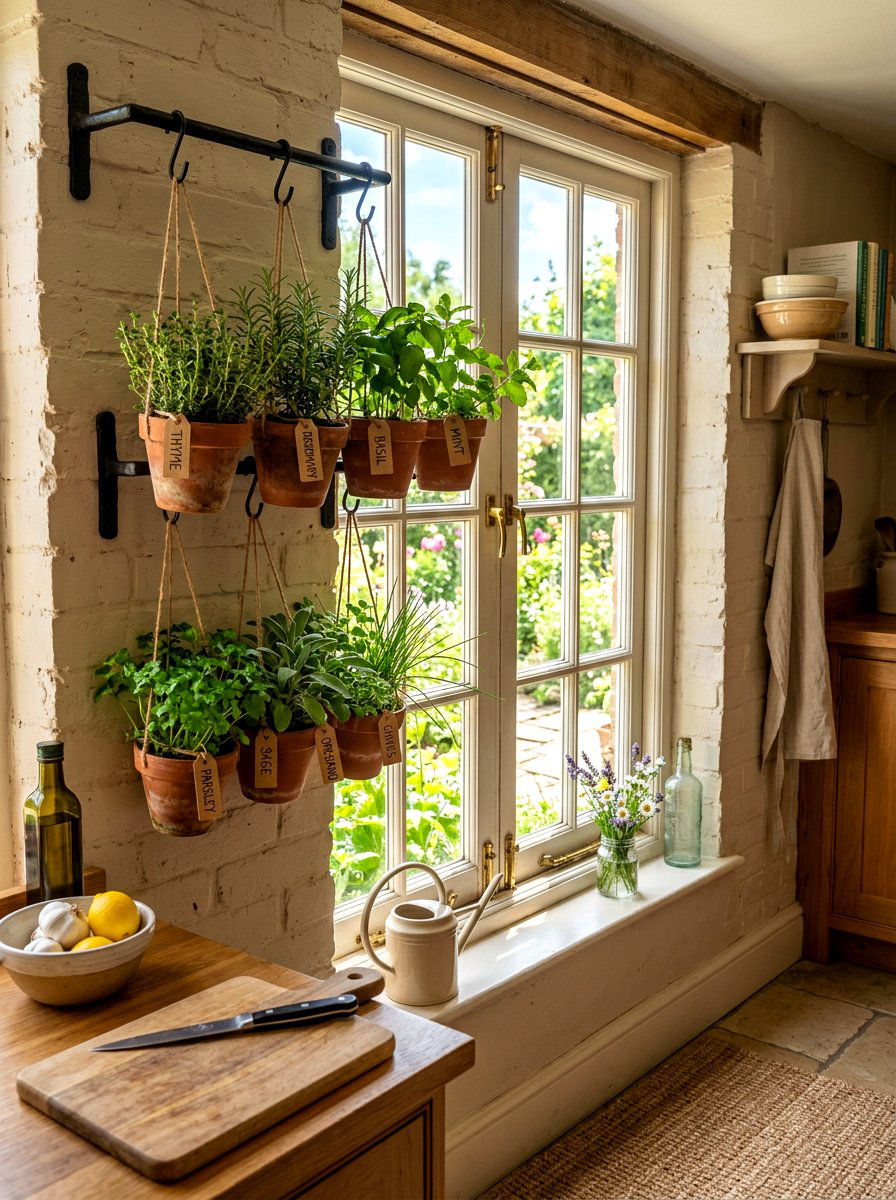Hanging Herb Garden - 30 vintage cottage kitchen ideas