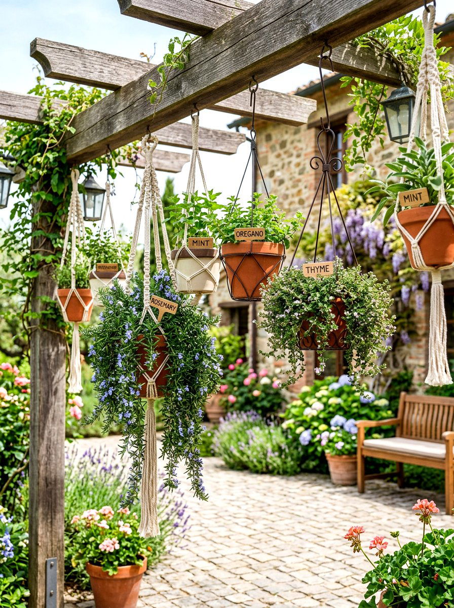Hanging Herb Garden - 30 courtyard herb garden ideas