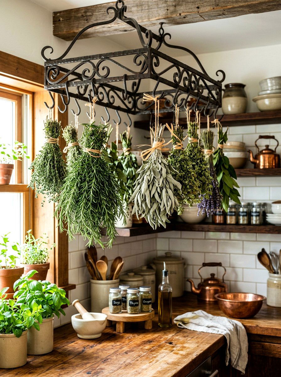 Hanging Herb Rack - 30 dried flower decor ideas