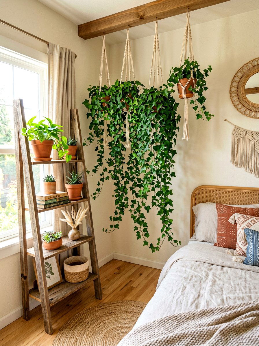 Hanging Ivy Bedroom Corner - 30 bedroom plant corner ideas